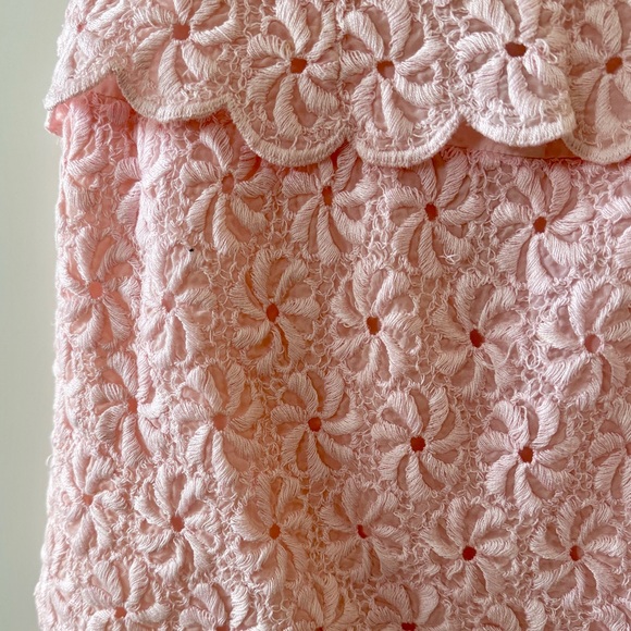 Vintage 1960s Powder Pink Floral Lace Sleeveless Sheath Midi Dress, sz. S - Picture 9 of 17